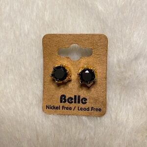 Black & Gold Crown Stud Earrings NEW •